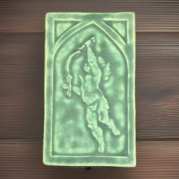 Cassa Bon Art Tile 6x3.75 Green Cherub Archer Relief Architectural Design - Picture 1 of 5
